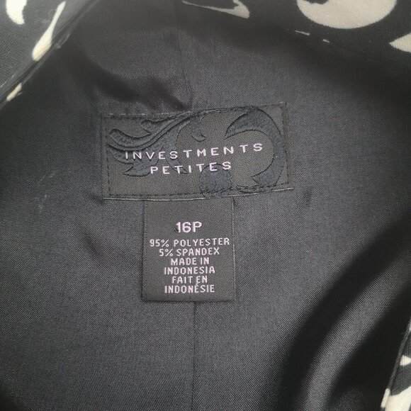 Investments Petites Ladies Size 16P Black & Ivory Pattern Fully Lined Blazer - Picture 3 of 9